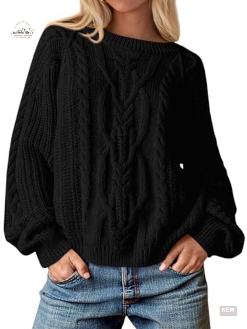 Womens Oversized Cable Knit Chunky Pullover Sweater Crew Neck Long Sleeve